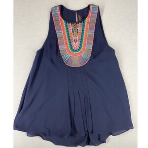 Anthropologie Ranna Gill Atoll Tank Women's XS Blue Embroidered Geometric Boho